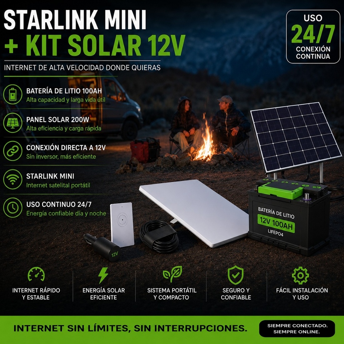 Starlink Mini + Kit Solar 12V - Internet de alta velocidad donde quieras