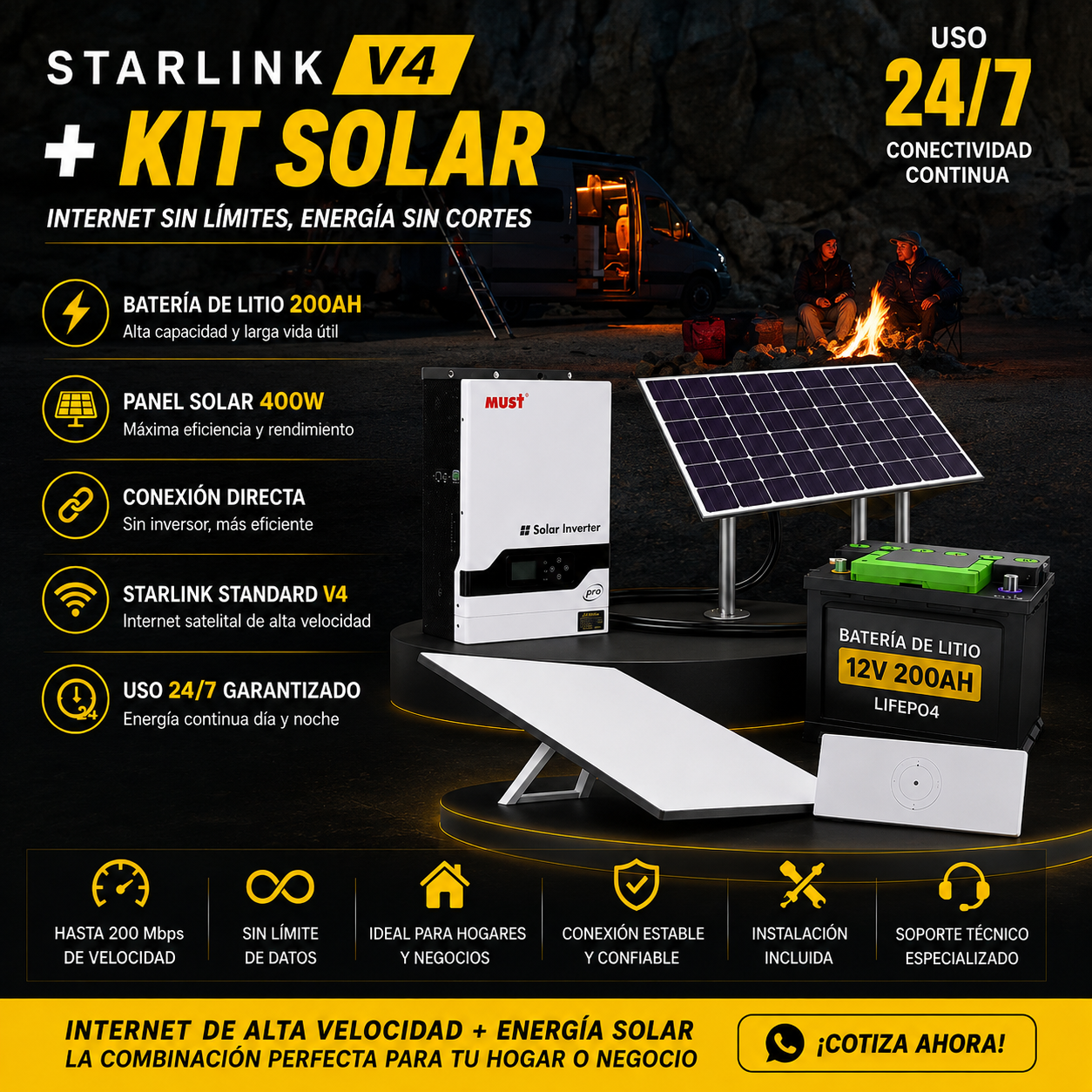 Starlink V4 + Kit Solar - Internet sin límites, energía sin cortes